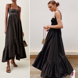 Anna October Snowdrop Asymmetric Draped Maxi Dress Black XL Extra Large